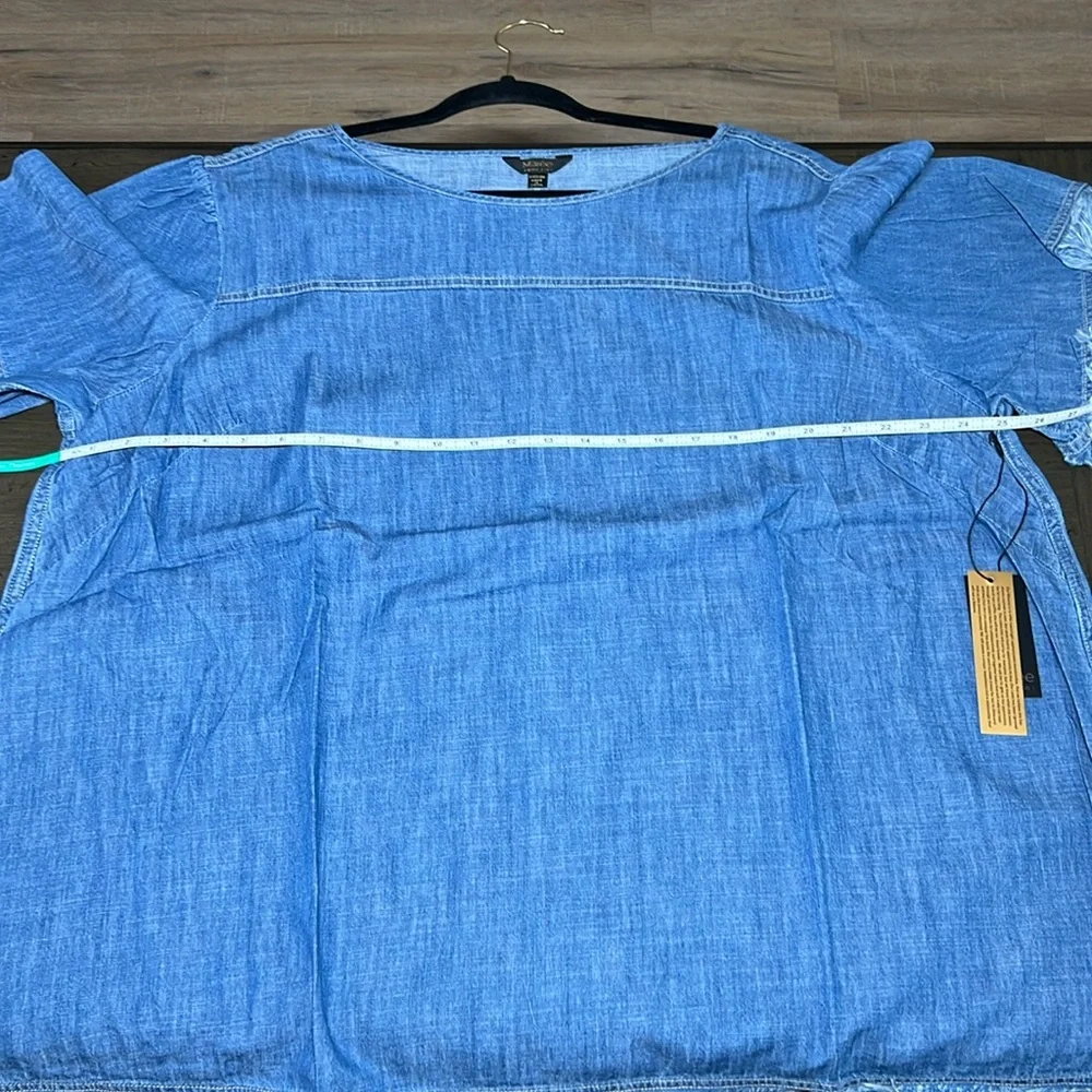 Classic Denim Puff-Sleeve Top - Blue - Picture 6 of 8